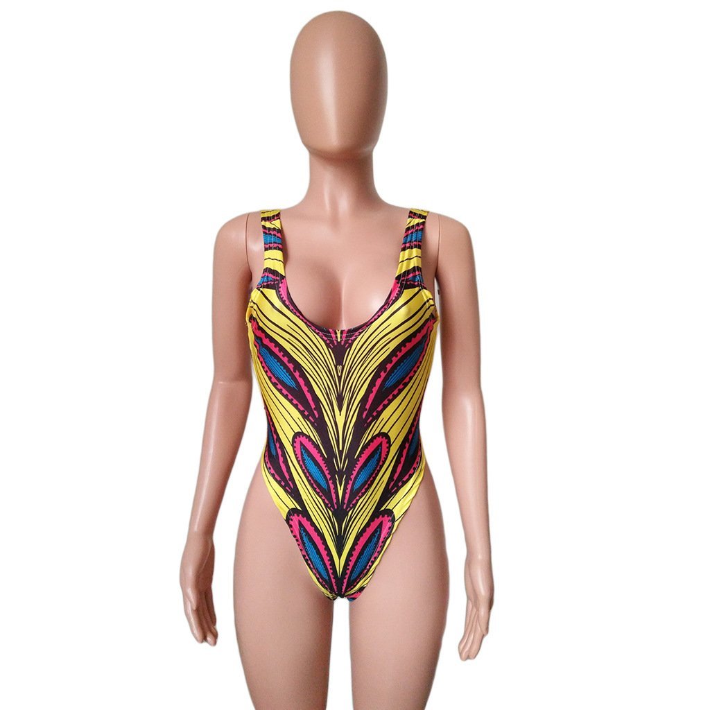 New Ladies Printed Open Back One-Piece Swimsuit