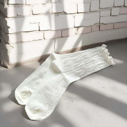 Rufia - Solid Color Picot-Edge Ankle Socks