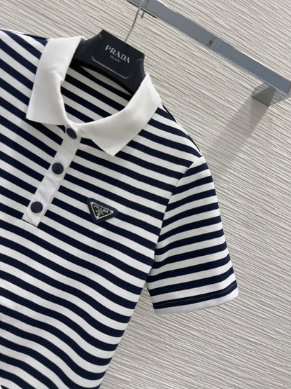 Prada 25 Striped Dress Black White Polyester