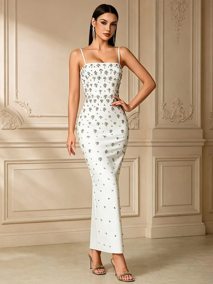 Alaya Rhinestone-Strap Slim-Fit Maxi Dress with Slit