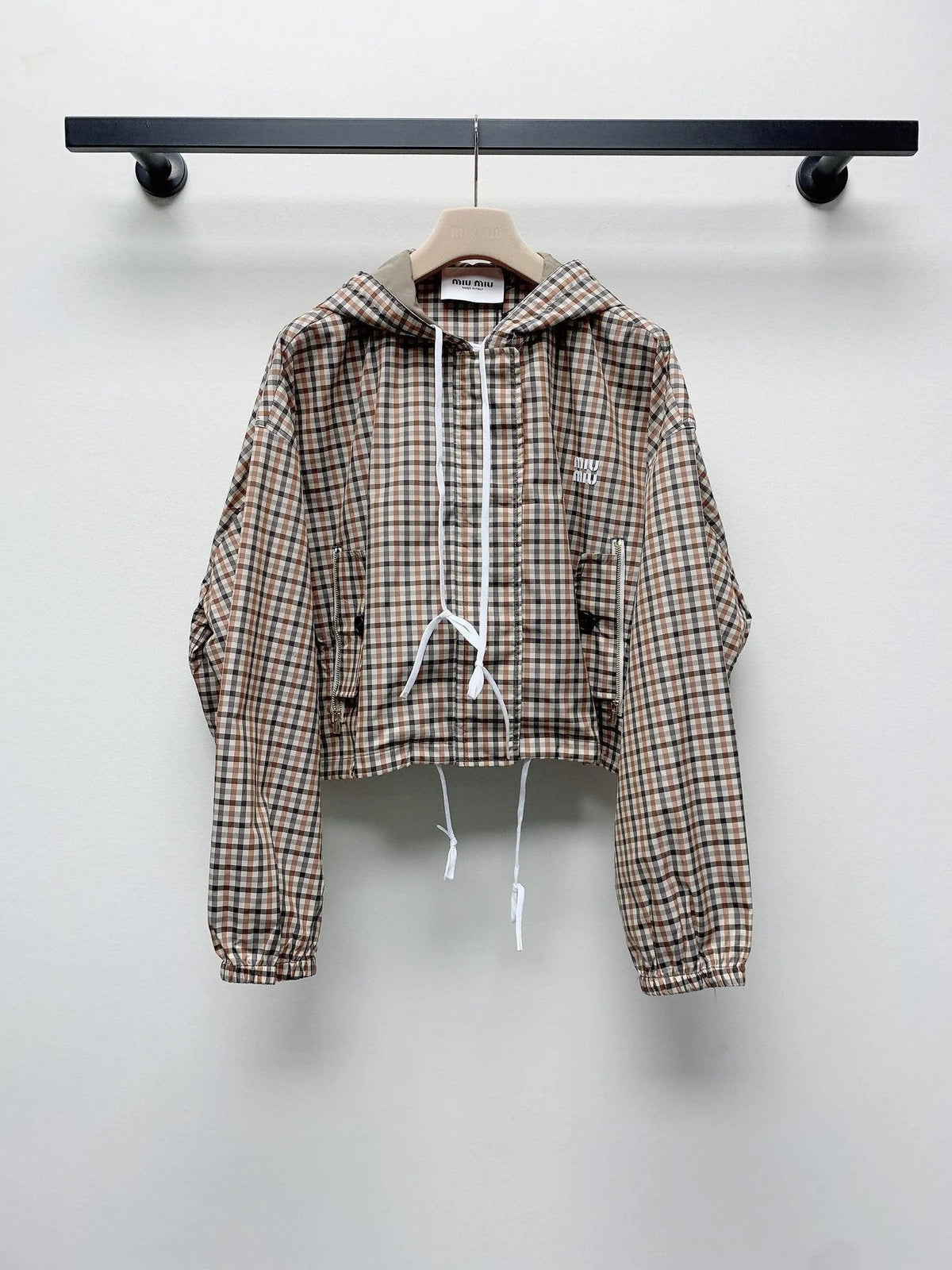 MIUMIU PLAID HOODED JACKET 228063