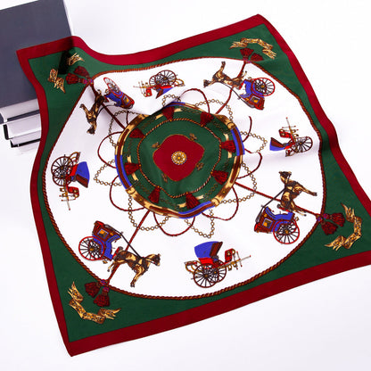 Scarvii - Vintage Carriage Print Square Twill Scarf