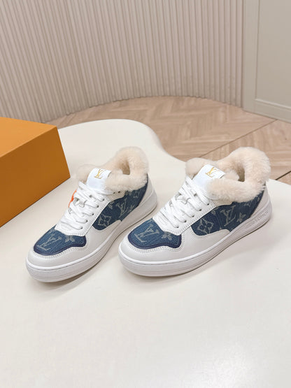 LV Stadium Sneaker White Cowhide Denim Wool 595429