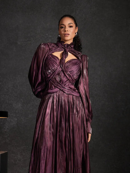 Amira Balloon Sleeve Twisted Maxi Dress