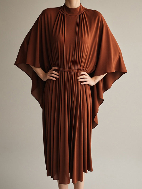 Batwing Sleeves Loose Elasticity Pleated Midi Dresses
