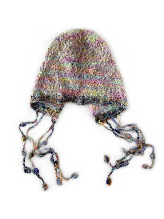 Haila - Colorful Striped Knitted Beanie with Tassel Ties
