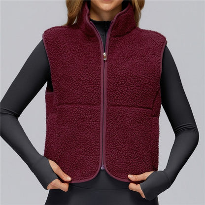 Solid Color Stand Collar Fleece Sports Vest