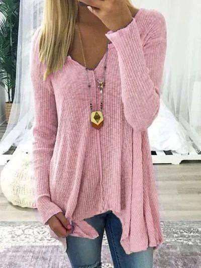 Pure Colour Pullover Sexy V-Collar Irregular Jacket