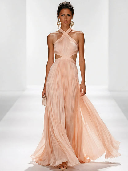Amara Pleated Cut-Out Halter Maxi Dress