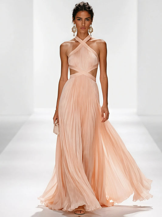 Amara Pleated Cut-Out Halter Maxi Dress