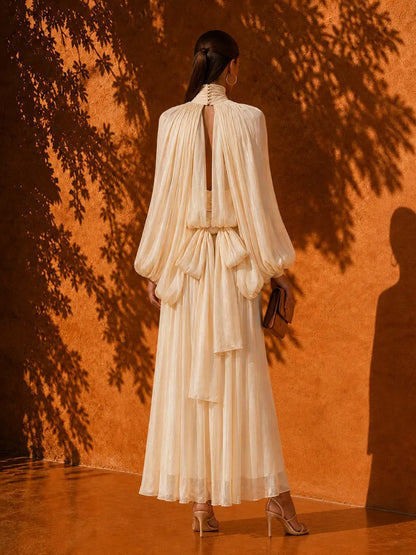 Celestia Elegant Pleated Tie-Waist Maxi Dress