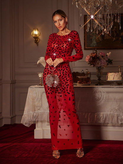 Guthrie Long Sleeve Acrylic Mesh Maxi Dress