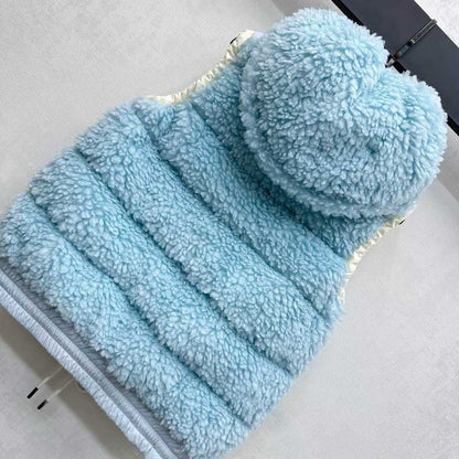 Moncle 25 Teddy Plush Down Vest in Blue