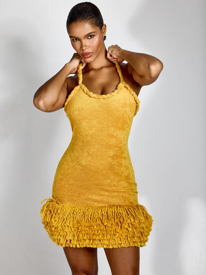 Alondra Hand-Woven Braided-Strap Tassel Dress