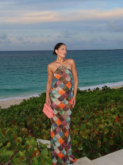 Felicia Mermaid Print Halter Maxi Dress
