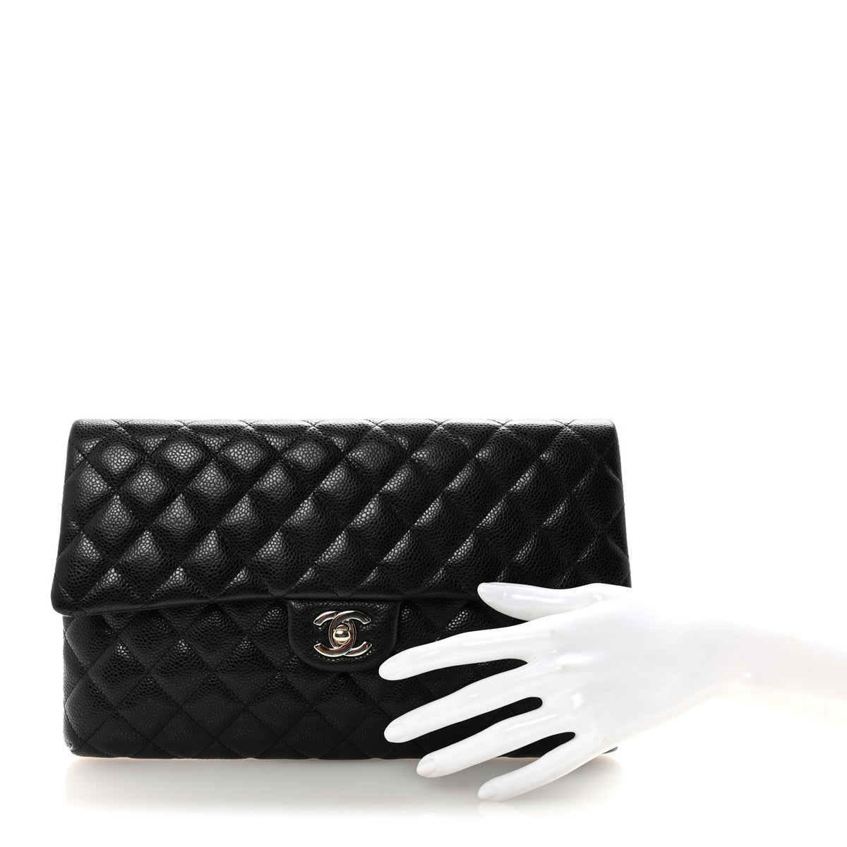 Caviar Quilted Flap Clutch Black
