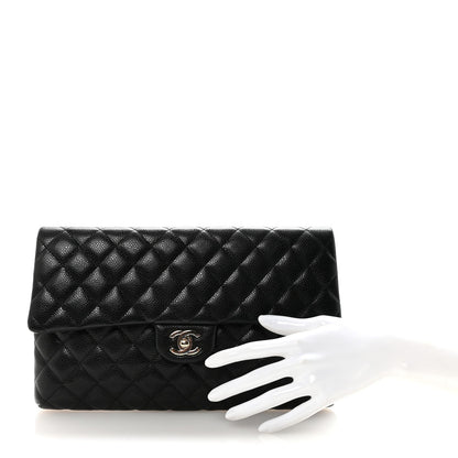 Caviar Quilted Flap Clutch Black