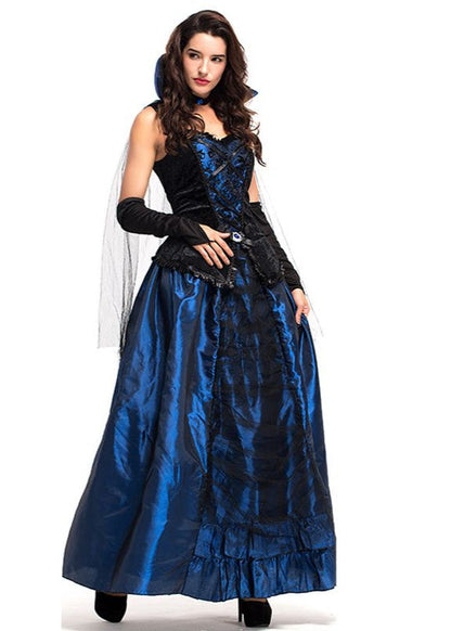 Women’s Blue Black Polyester Vampire Costume Gown