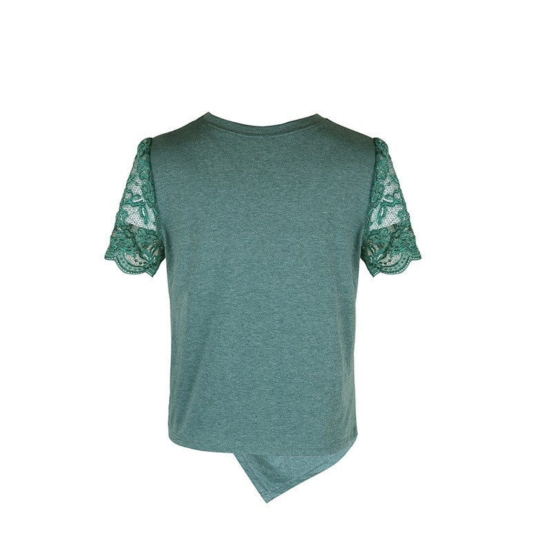 Short-Sleeve Round-Neck Solid Color Blouse