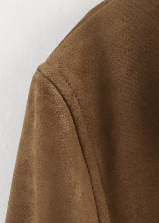 Suede Button Front Blazer with Patch Pockets