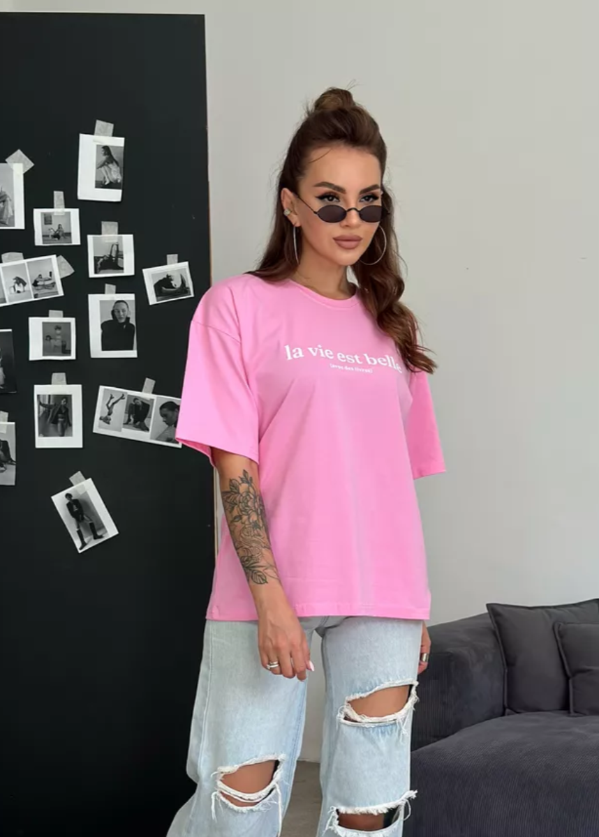 Oversized Cotton Tee Pink Relaxed Fit