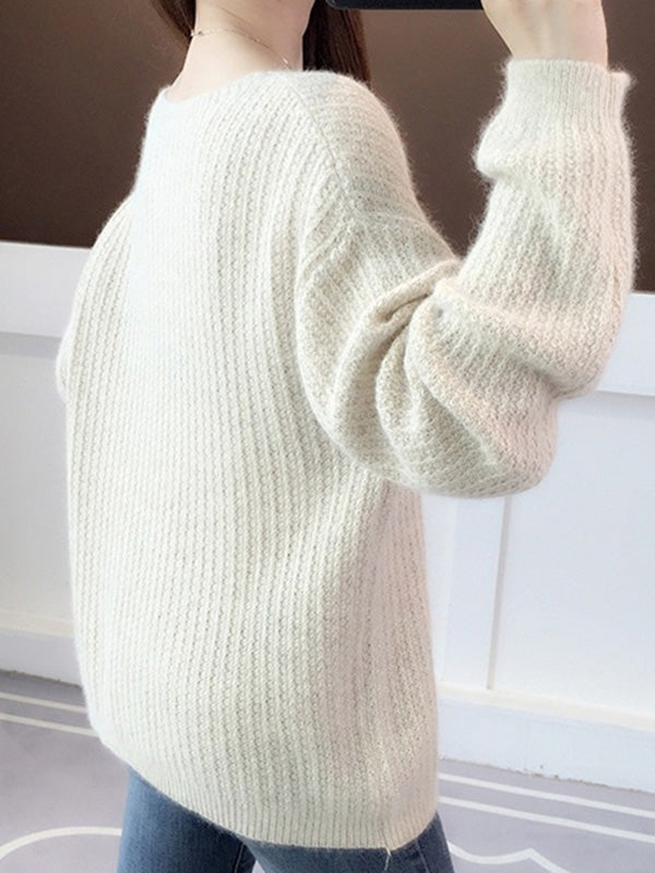 Simple Casual Loose 4 Colors Round-Neck Long Sleeves Sweater Top