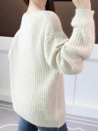 Simple Casual Loose 4 Colors Round-Neck Long Sleeves Sweater Top