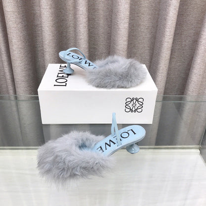 Loewe 25SS Fur-lined Mule 60 Blue in Fox Fur 597439