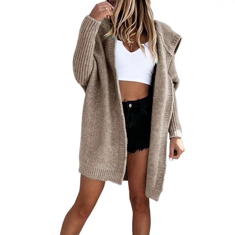 Cotton Blend Loose Knit Hoodie Sweater