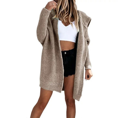 Cotton Blend Loose Knit Hoodie Sweater