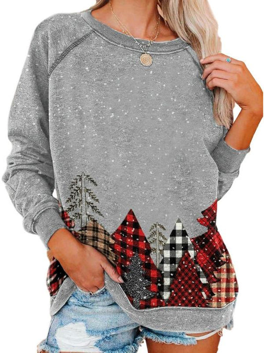 Women'S Christmas Snowy Woods Print Long Sleeve Sweatshirt