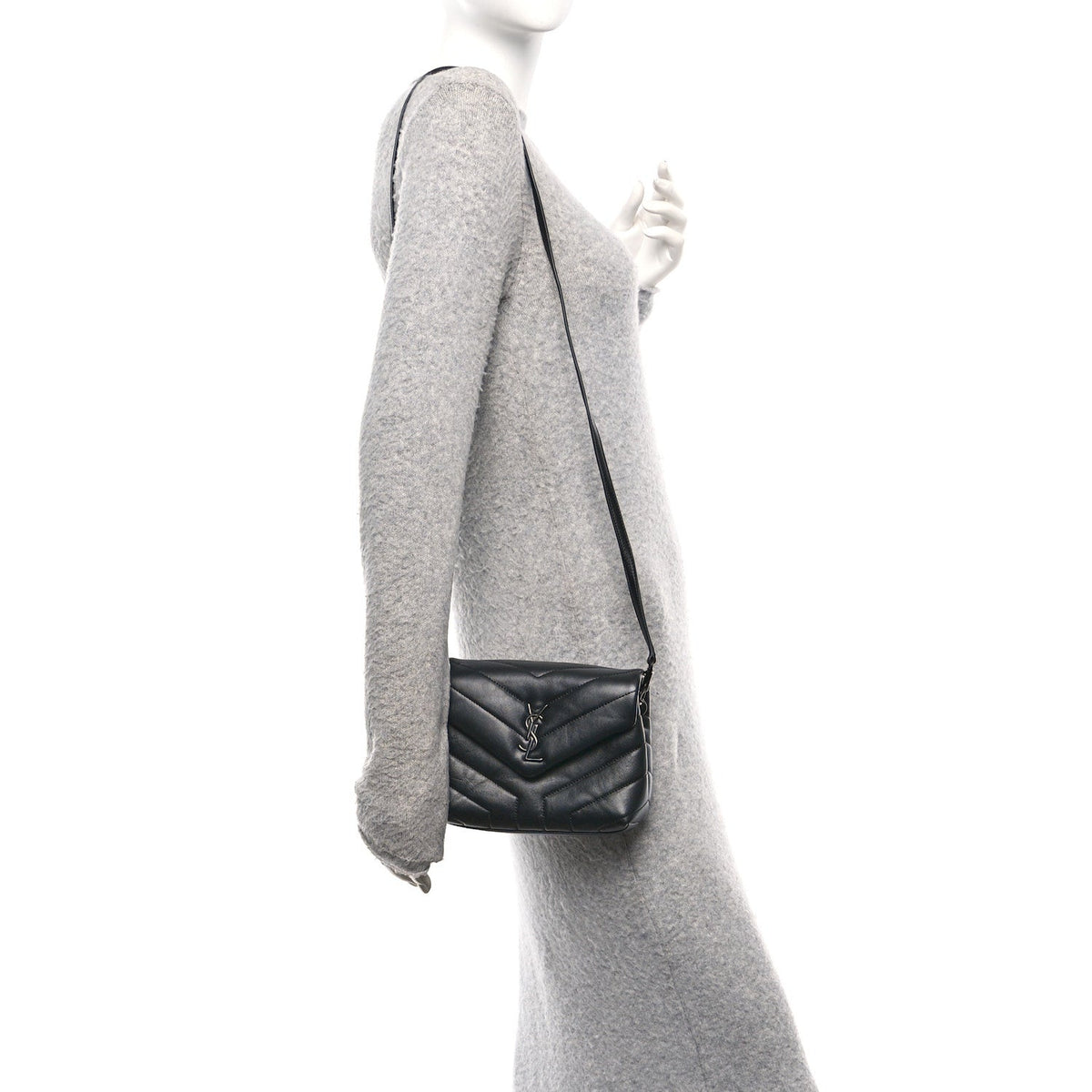 Calfskin Y Quilted Monogram Monochrome Toy Loulou Crossbody Bag Black