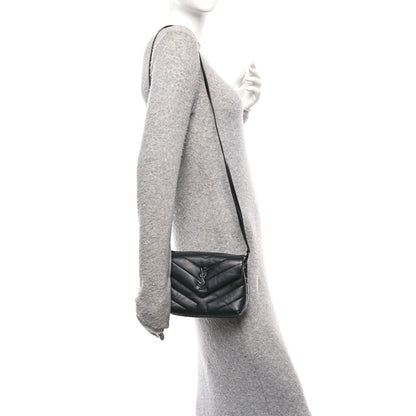 Calfskin Y Quilted Monogram Monochrome Toy Loulou Crossbody Bag Black