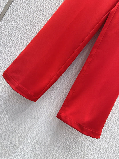 GG Crêpe Elegant Trousers With Double G Button Red Wool 346705