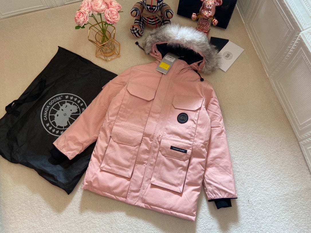 Canada Goose Children Jacket Wolf Fur Sandy Pink Polyester Cotton