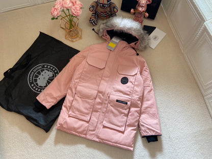 Canada Goose Children Jacket Wolf Fur Sandy Pink Polyester Cotton