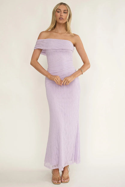 Gala One-Shoulder Textured Maxi Dress Lilac