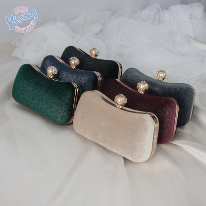 Velvet Evening Clutch Bag Elegant Retro Party Handbag