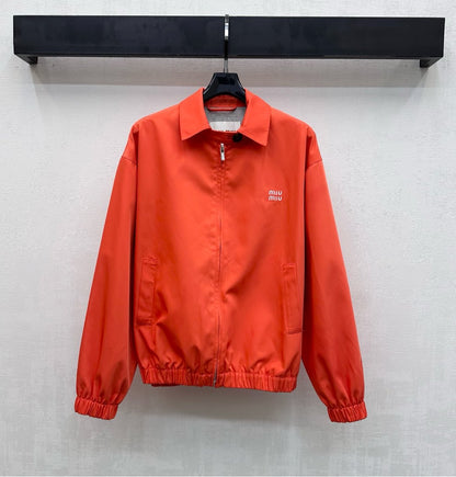 Miu Blouson Jacket Orange Twill Cotton 350413