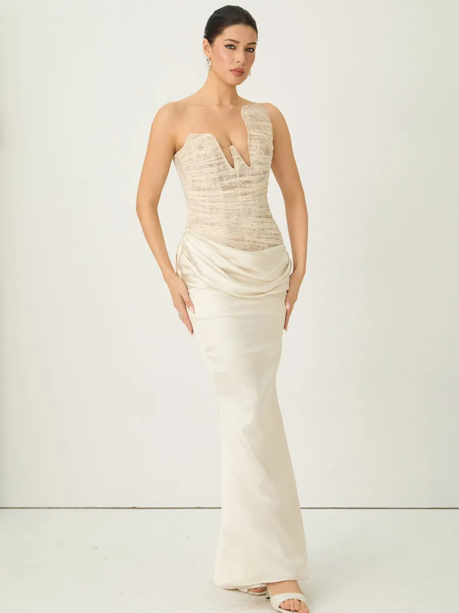 Cecelia Strapless Lace Corset Maxi Dress