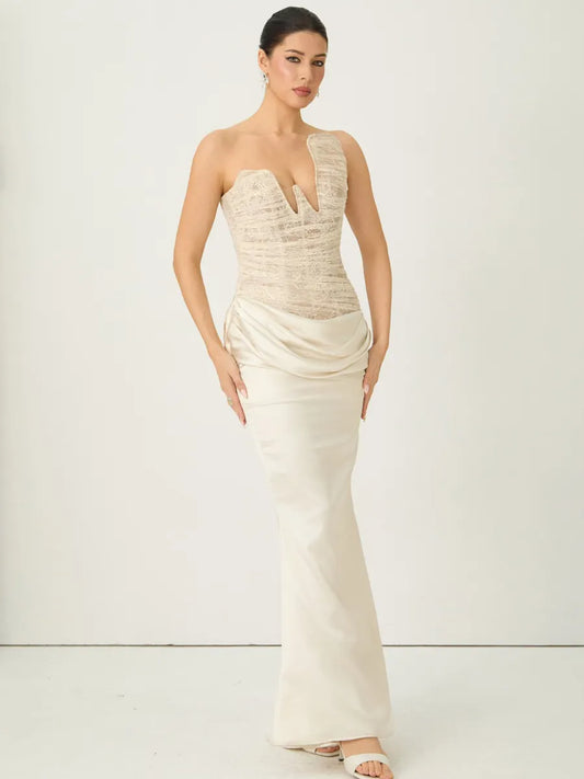 Cecelia Strapless Lace Corset Maxi Dress