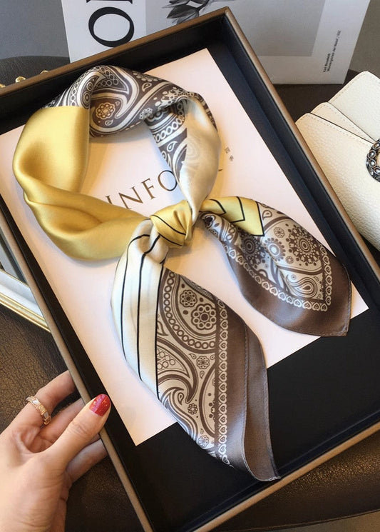 Satin Square Scarf With Golden Paisley Print