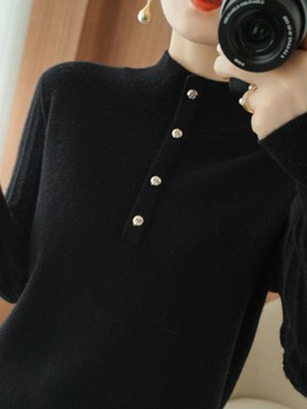 Casual Puff Sleeves Long Sleeves Solid Color Half Turtleneck Sweater Tops