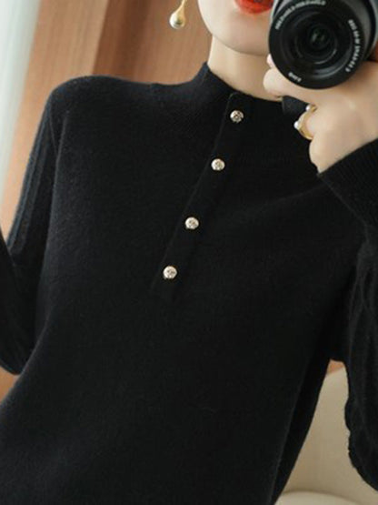 Casual Puff Sleeves Long Sleeves Solid Color Half Turtleneck Sweater Tops