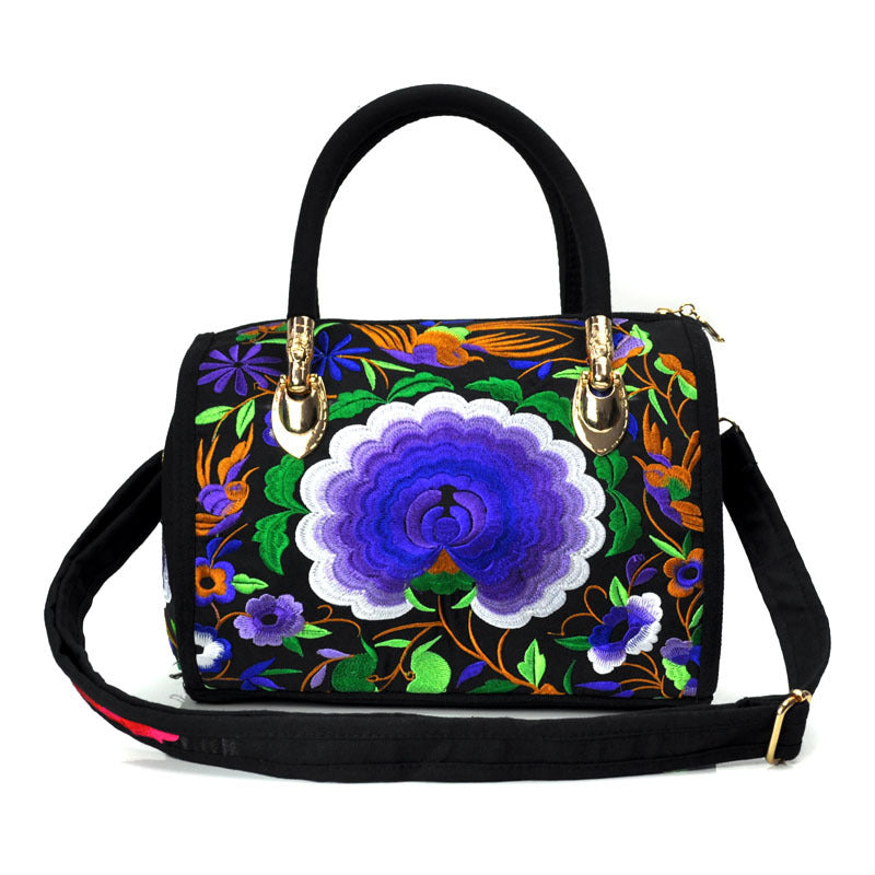 Ethnic Style Embroidered Portable Cross-Body Drum Bag Canvas Embroidered Cloth Bag Travel One-Shoulder Portable Women'S Bag