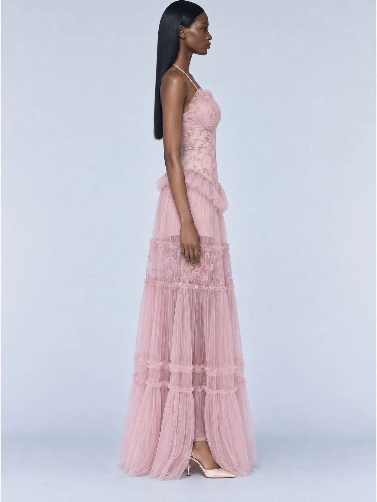 Serafina Lace Detail Tiered Maxi Dress