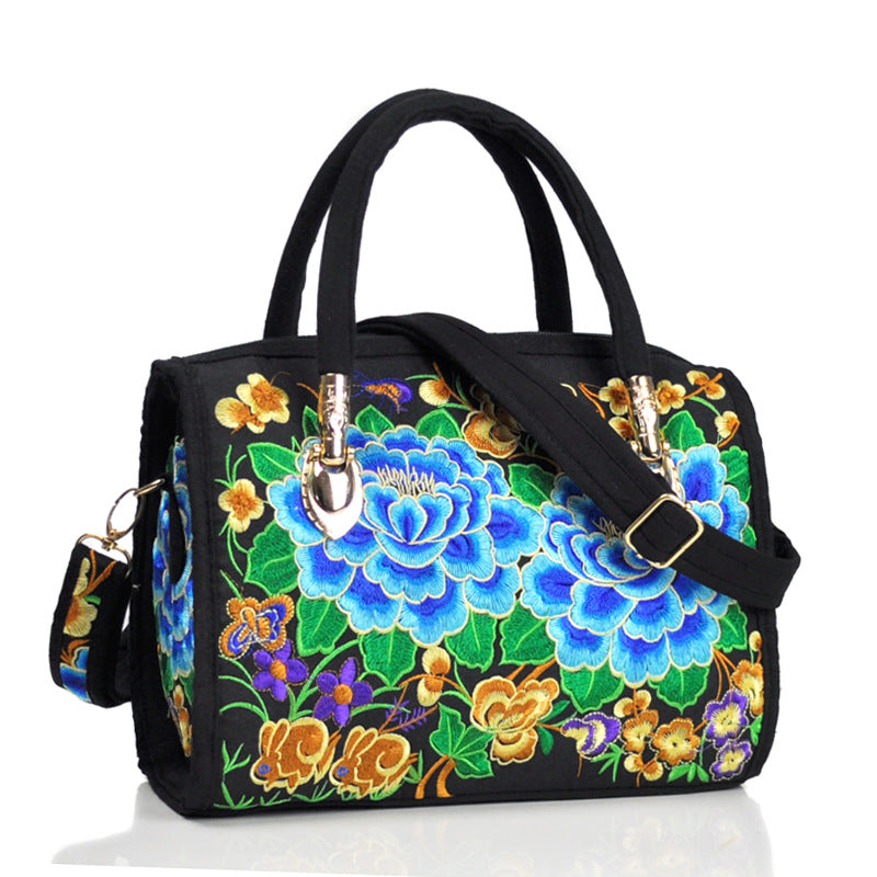Ethnic Style Embroidered Portable Cross-Body Drum Bag Canvas Embroidered Cloth Bag Travel One-Shoulder Portable Women'S Bag