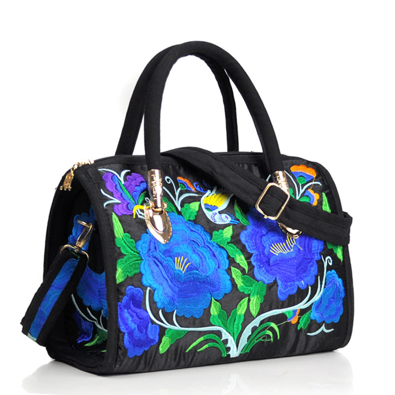 Ethnic Style Embroidered Portable Cross-Body Drum Bag Canvas Embroidered Cloth Bag Travel One-Shoulder Portable Women'S Bag