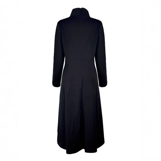 Solid Color Slim High Neck Waist Long Sleeve Dress
