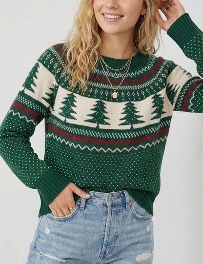 Simple Embroidery Christmas Theme Loose Knit Sweater